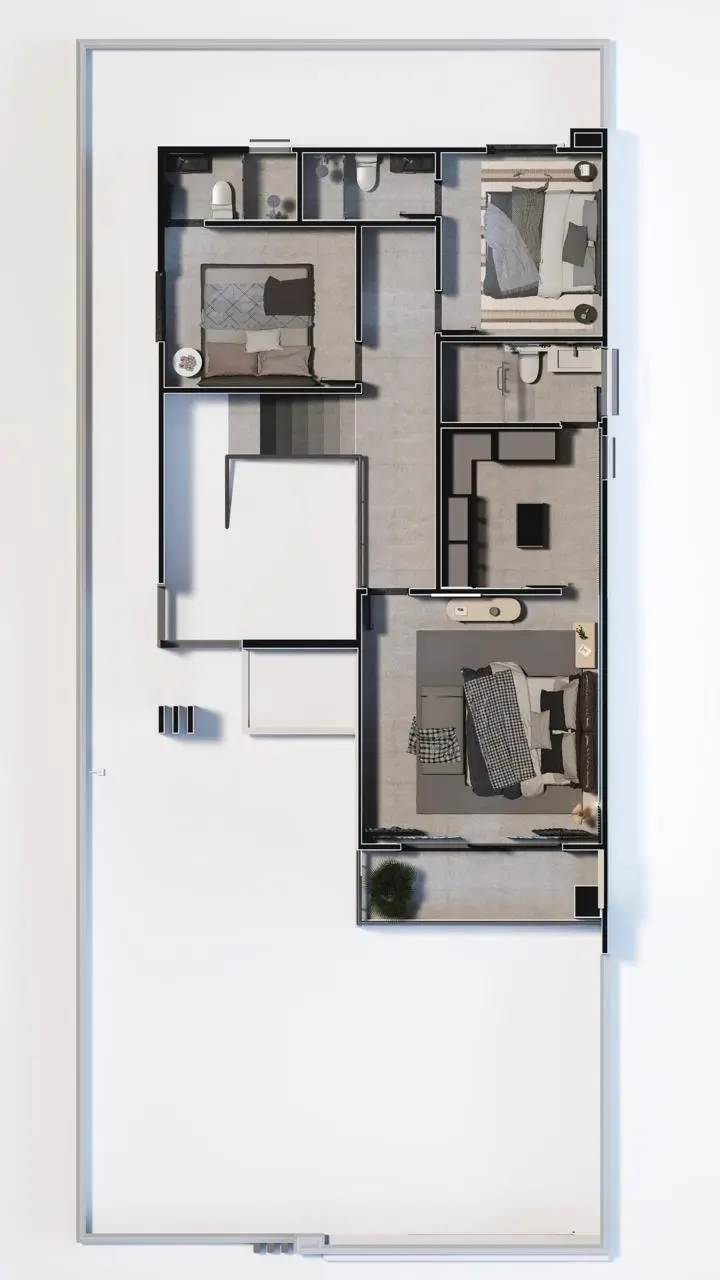 Planta baixa do 1º andar com 3 suítes
