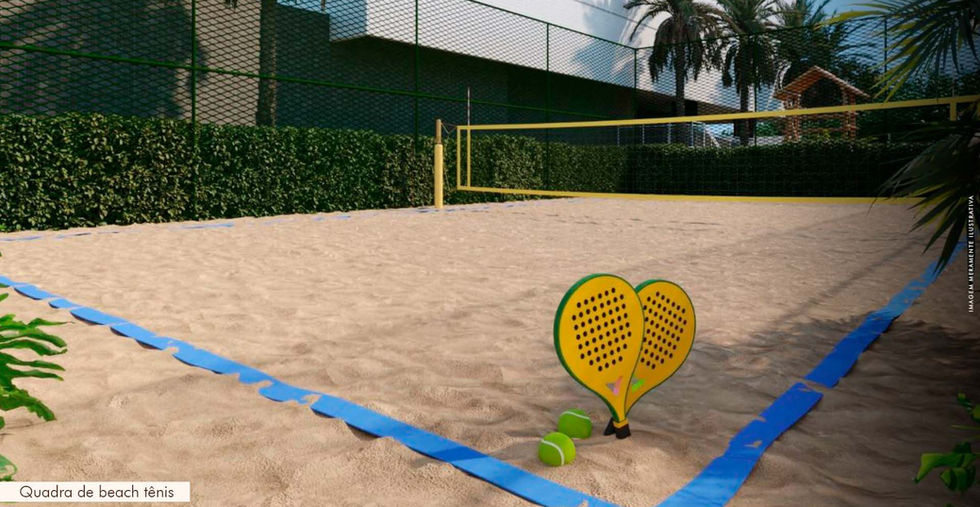 Quadra de beach tênis com areia no Condomínio Renaissance, oferecendo uma opção de lazer esportivo para os moradores.