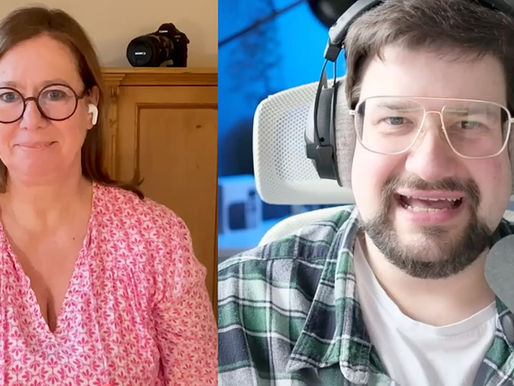 Split-Screen von Katja Hammerschmidt (links) und Pascal Guerard (rechts) im Video-Podcast Business Plauderei – Interview über Heilung auf Seelenebene