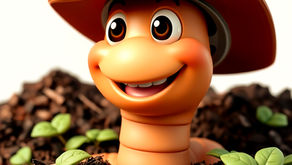 Smiling earthworm in a compost pile