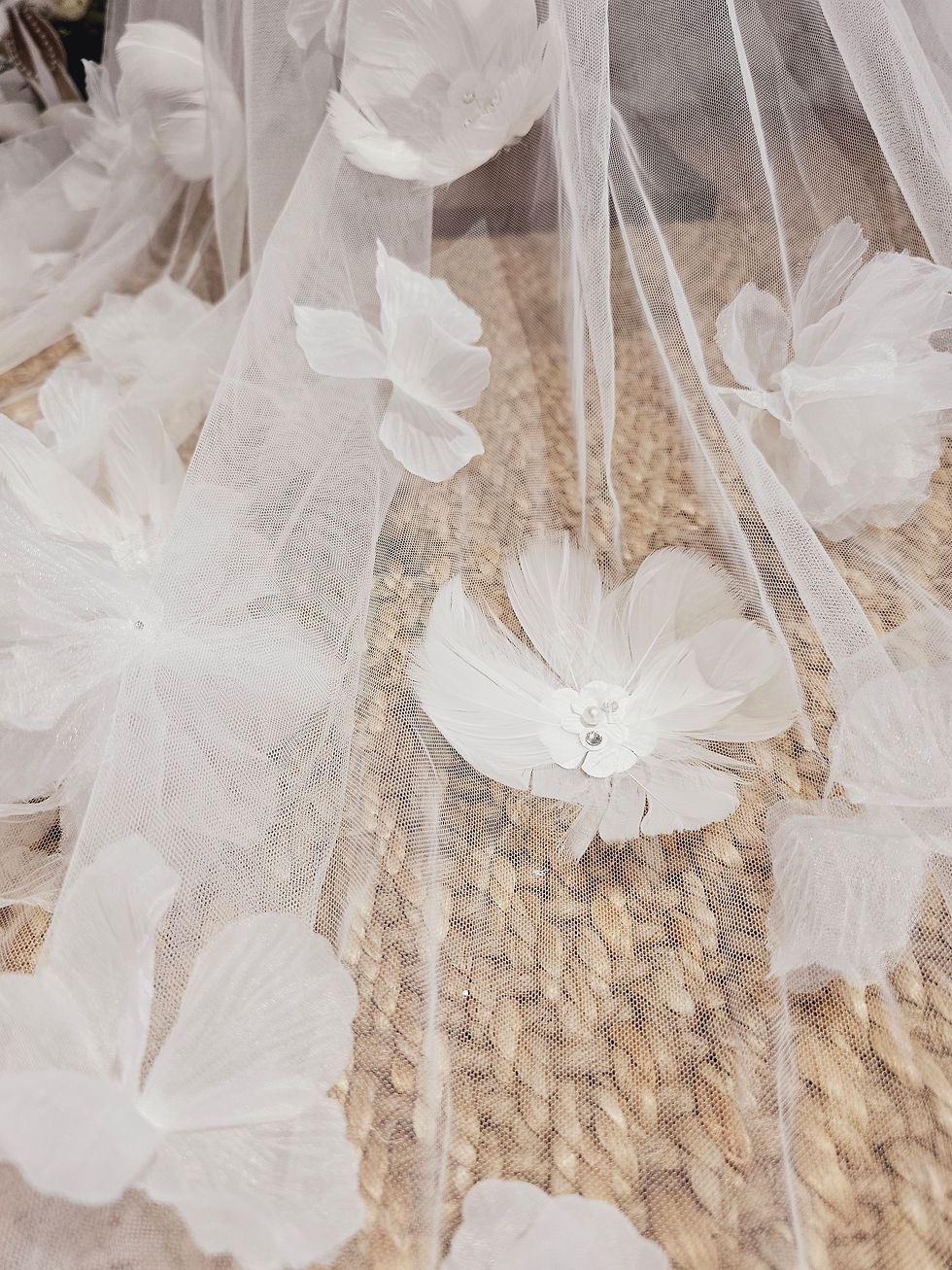 Thumbnail: Feather- Detachable Overskirt with 3D flowers and feather