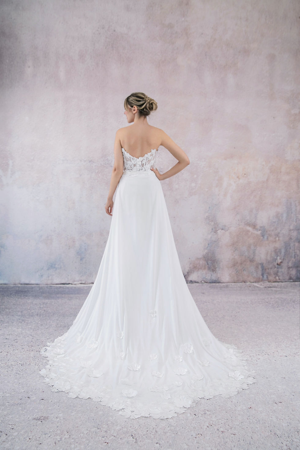 Thumbnail: Angelina--Crépe Detachable Train with beaded lace
