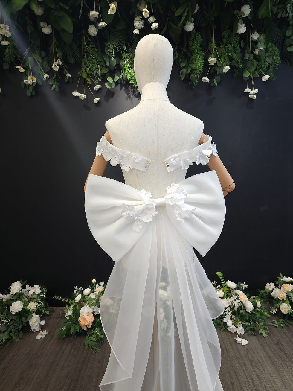 Thumbnail: Bernadette - 3D Floral Wedding Dress Train with Organza Sleeves