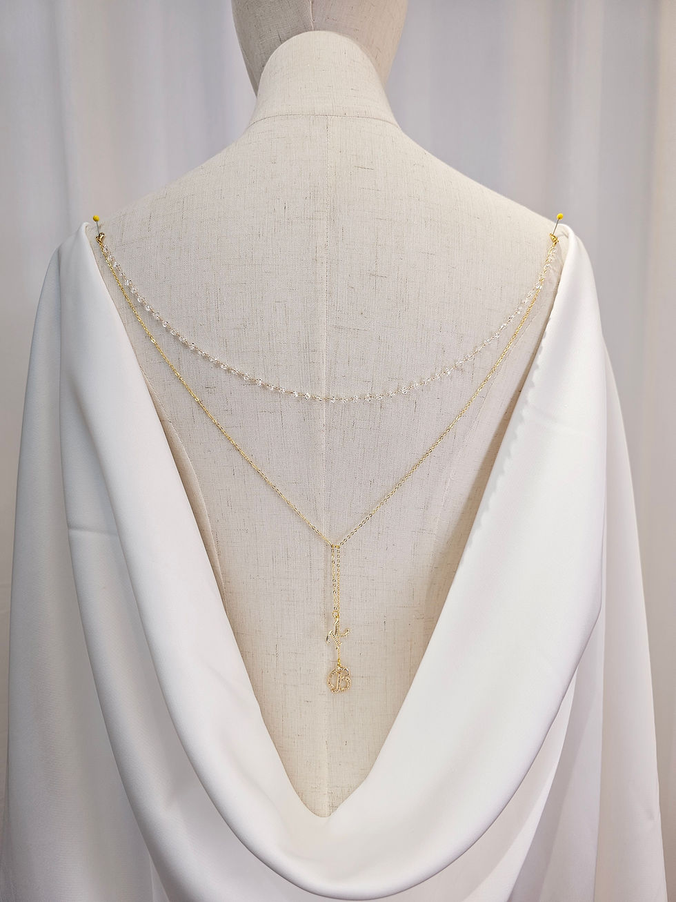 Thumbnail: 2 Tier 14K Gold- Plated  Back Chain with a Pendant - Style D