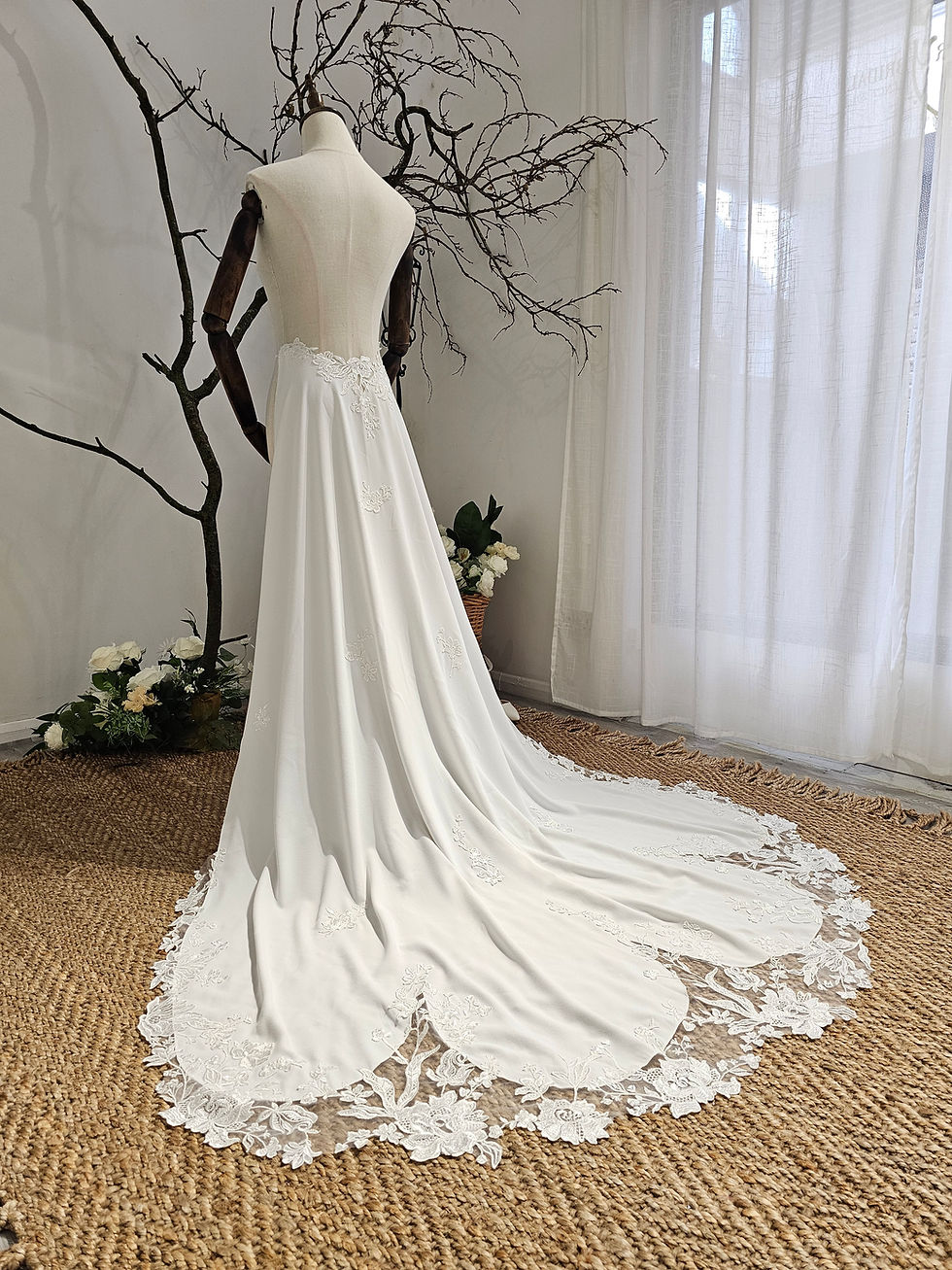 Thumbnail: Azalea--Crépe Detachable Train with beaded lace