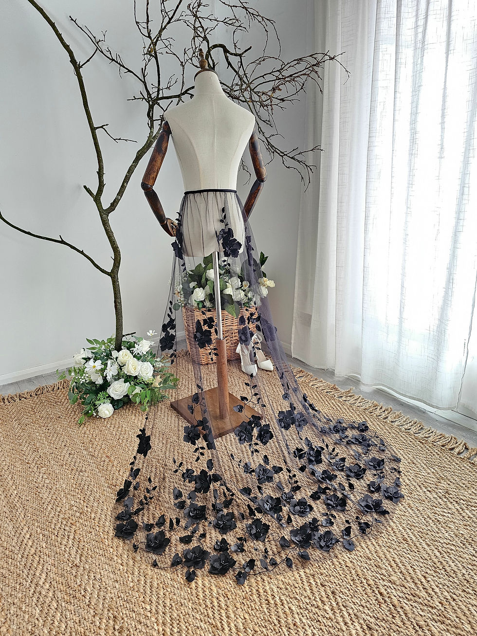 Thumbnail: Reese- Black 3D Floral Detachable Train