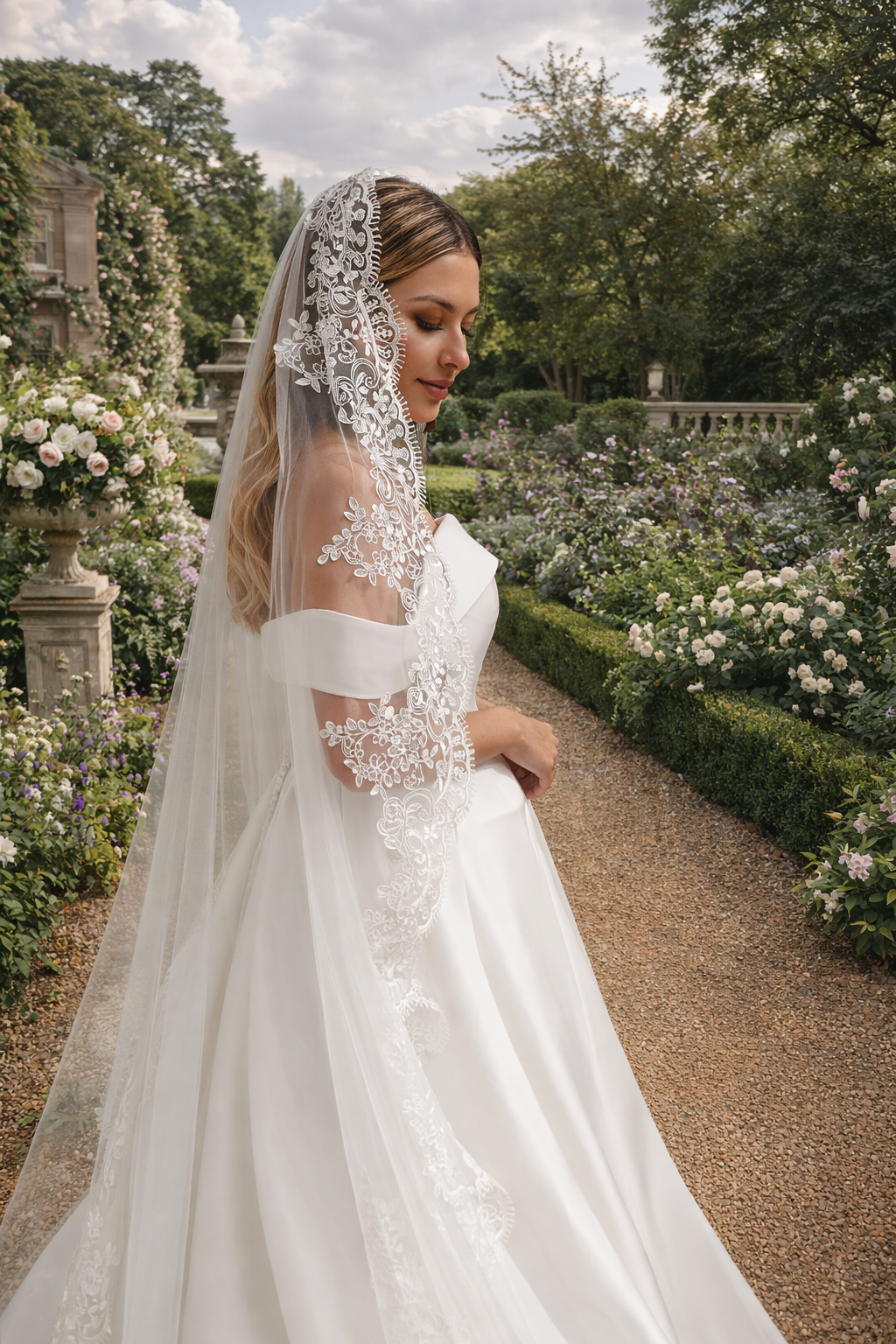 Mackenzie - Mantilla Bridal Veil With Lace Katherine