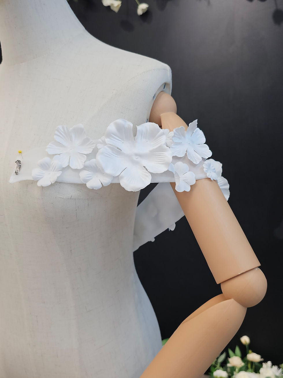 Thumbnail: Bernadette - 3D Floral Wedding Dress Train with Organza Sleeves