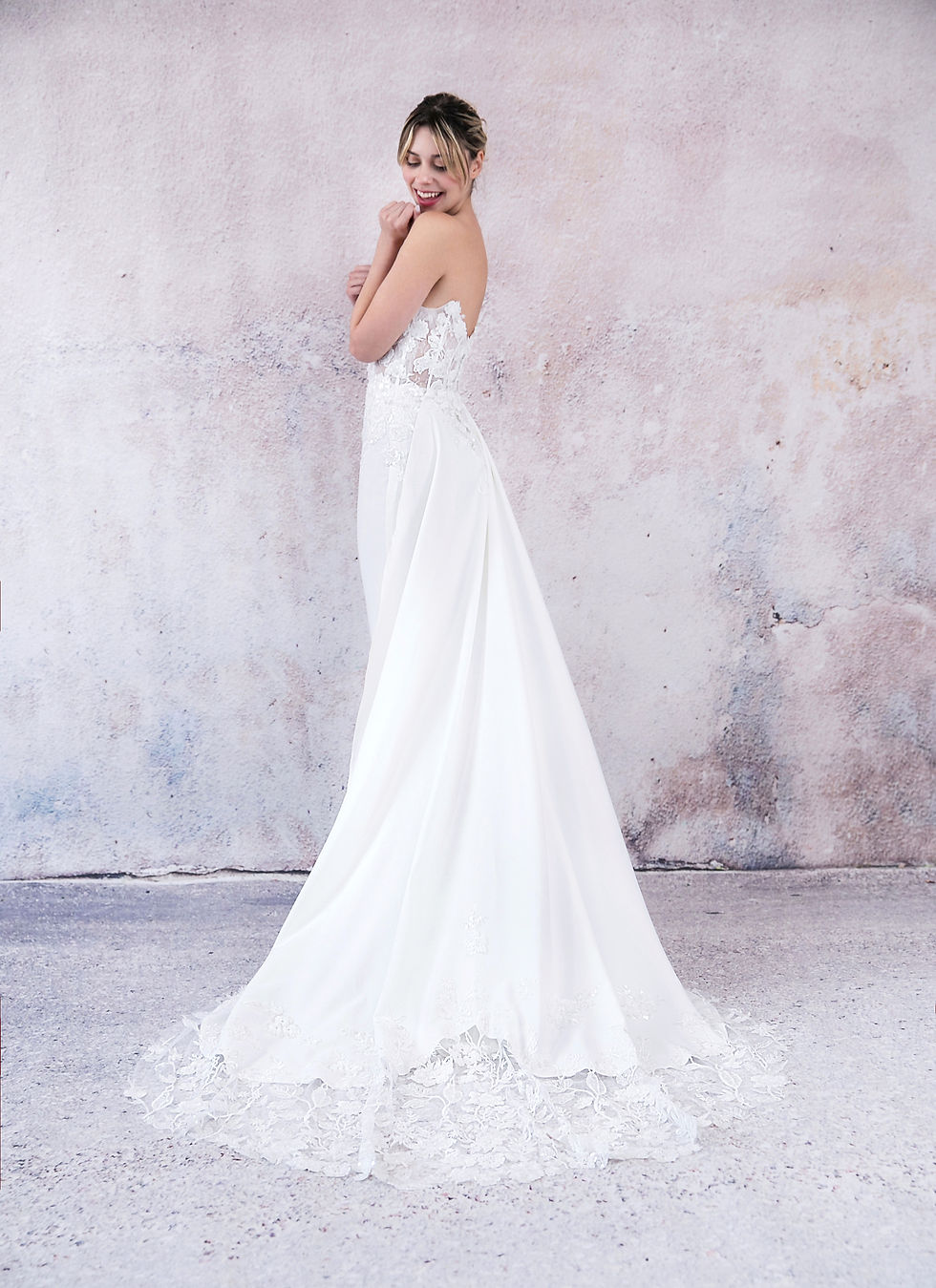 Thumbnail: Alessia--Crépe Detachable Train with beaded lace