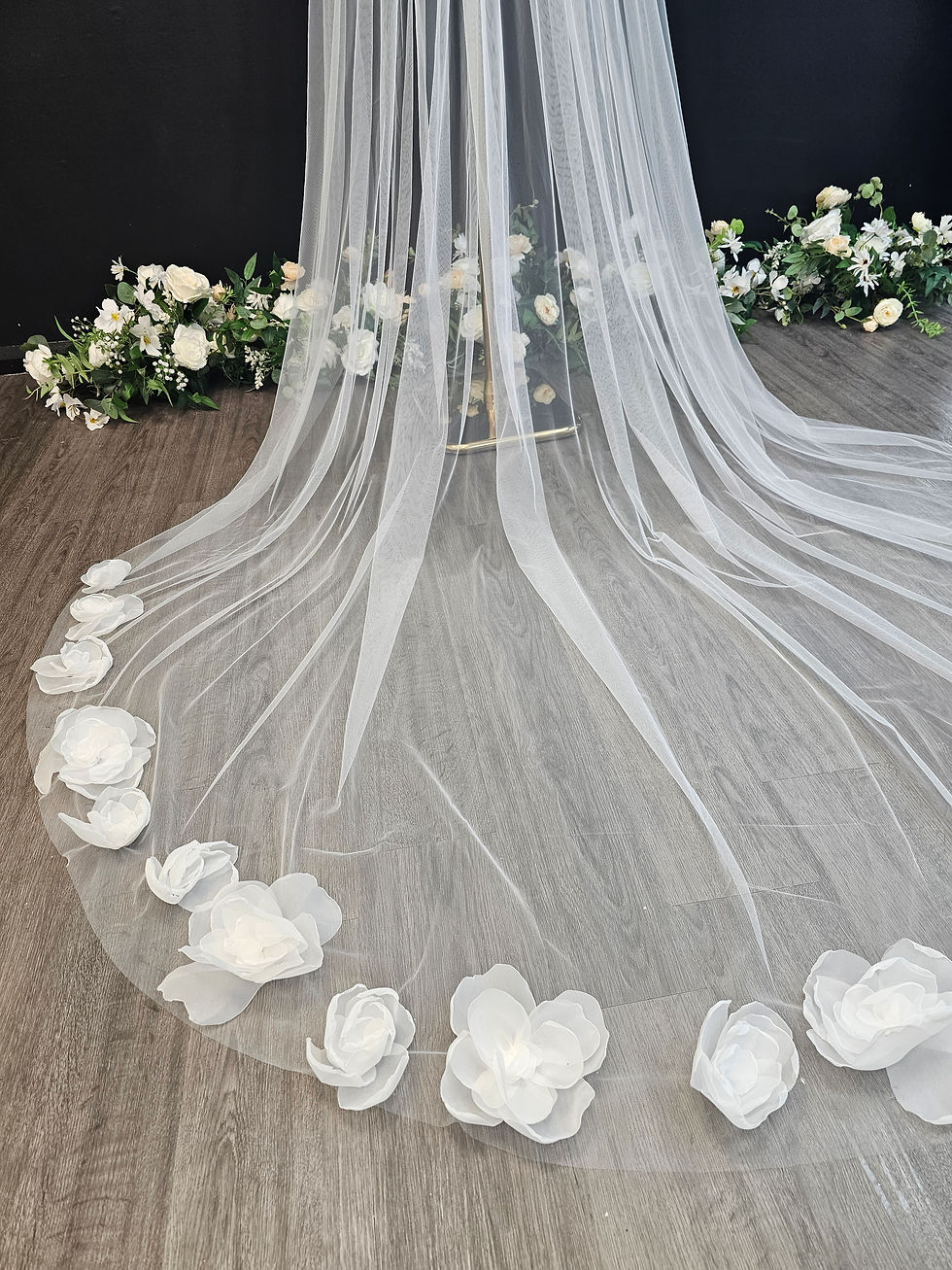 Thumbnail: Jaelyn  –  Bridal Veil with Hand-made Organza Flowers