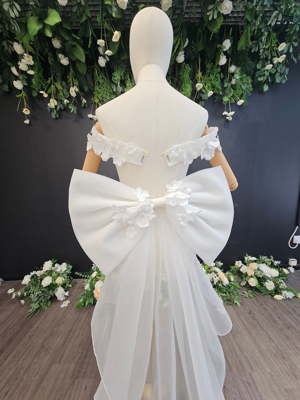 Thumbnail: Bernadette - 3D Floral Wedding Dress Train with Organza Sleeves
