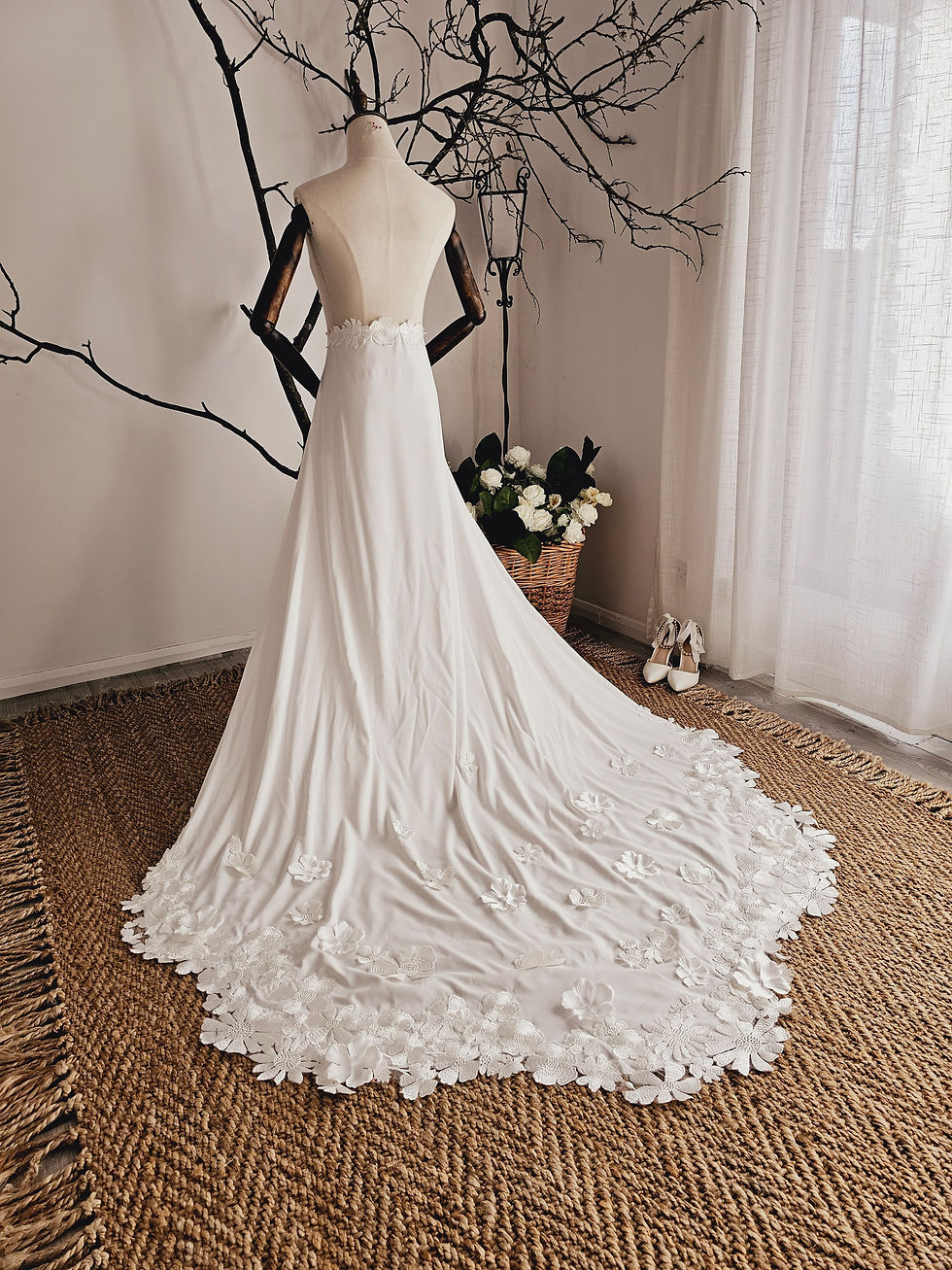 Angelina--Crépe Detachable Train with beaded lace
