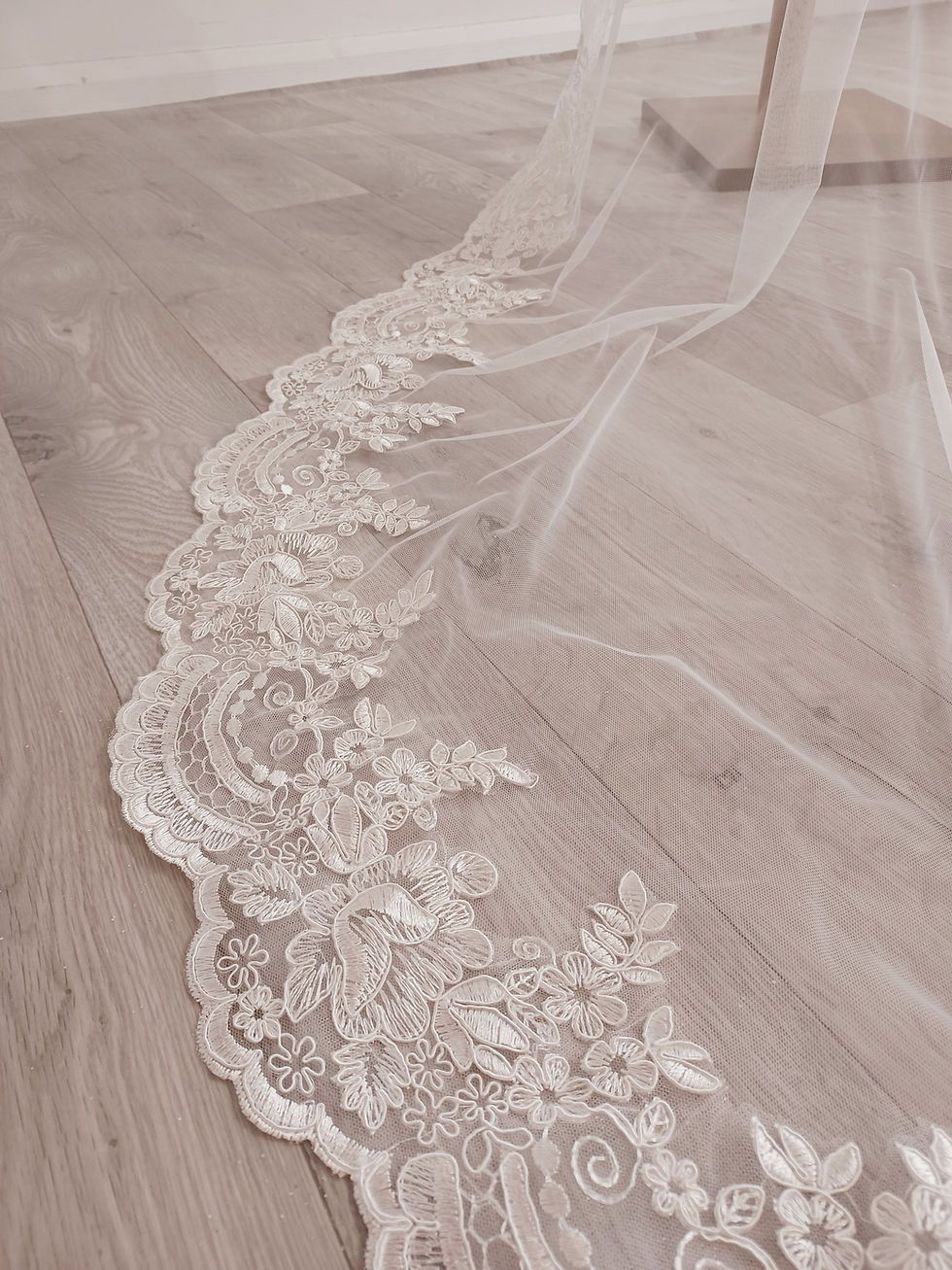 Thumbnail: Lacey - Drop Veil With Lace Lily Edging