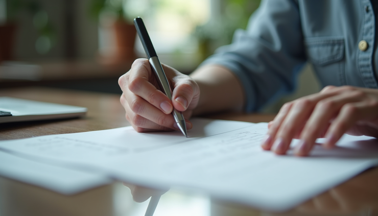Close-up view of a therapist’s hand taking notes during a session in a Toronto office