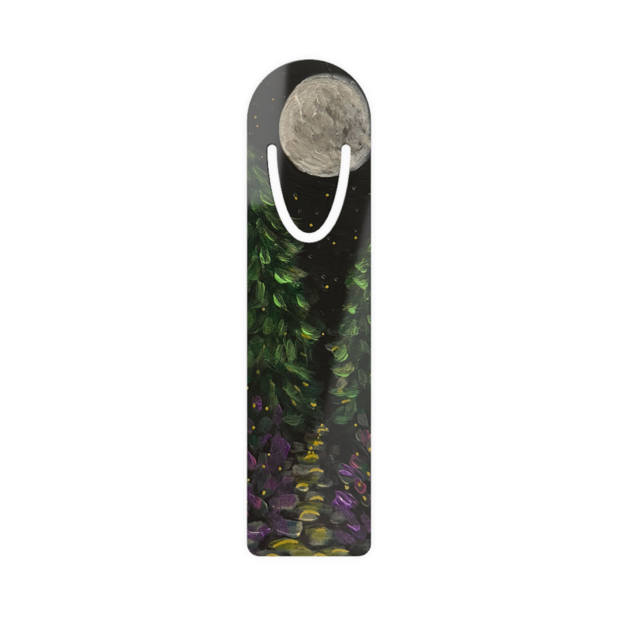 Moonlit Forest Bookmark — Night Sky Garden Metal Bookmark