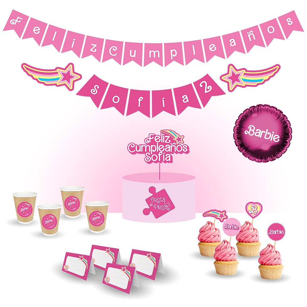 Barbie movie set de cotillón completo