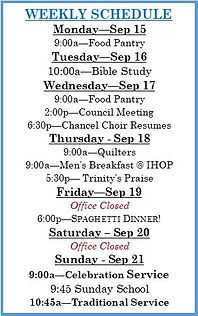Weekly Calendar Beginning September 15, 2025