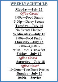 Weekly Calendar Beginning July 13th