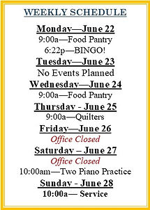 Weekly Calendar Beginning June 22, 2026