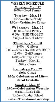 Weekly Calendar Beginning March 17th