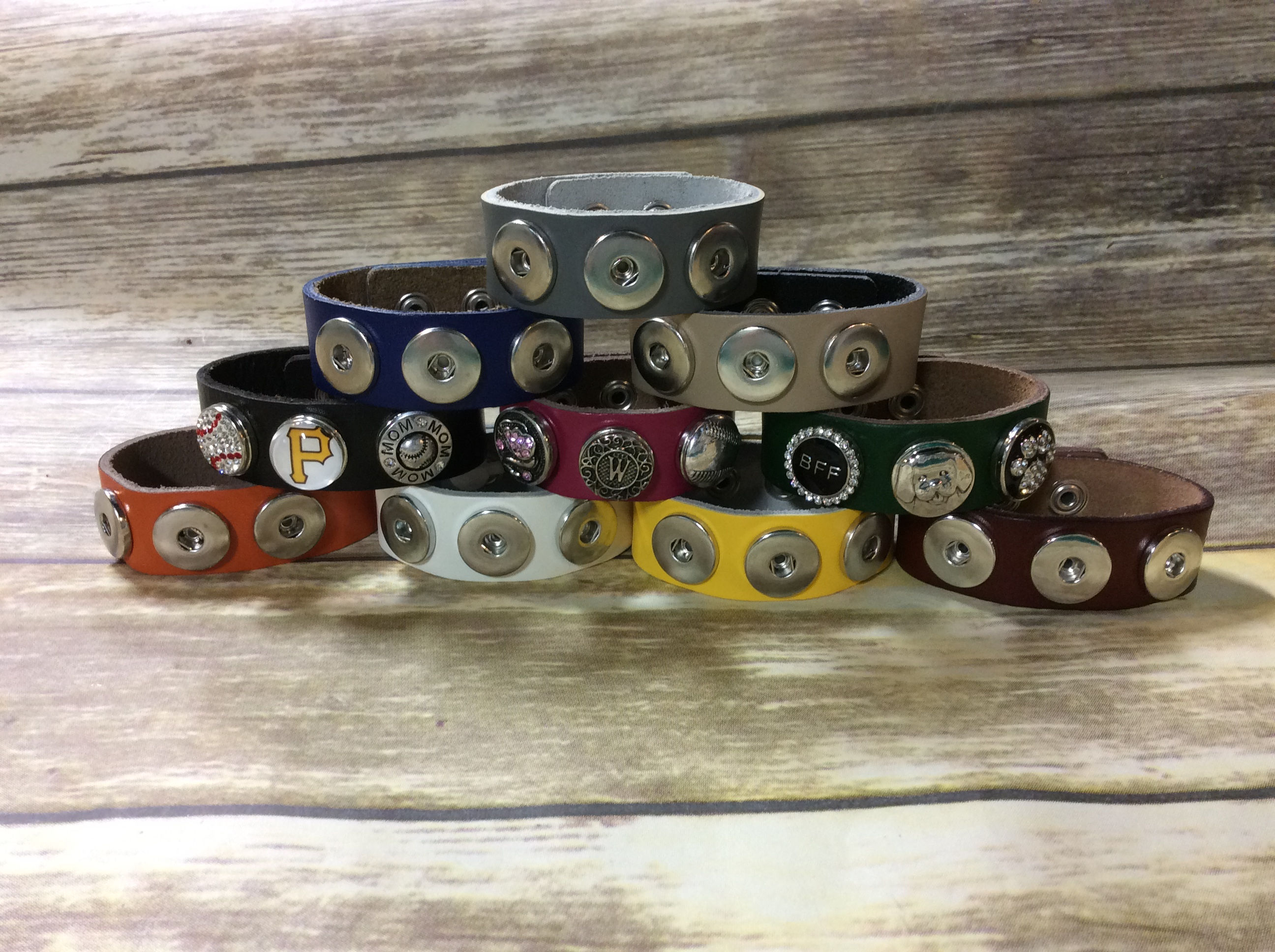 Leather 3 Snap Bracelets, Assorted Colors