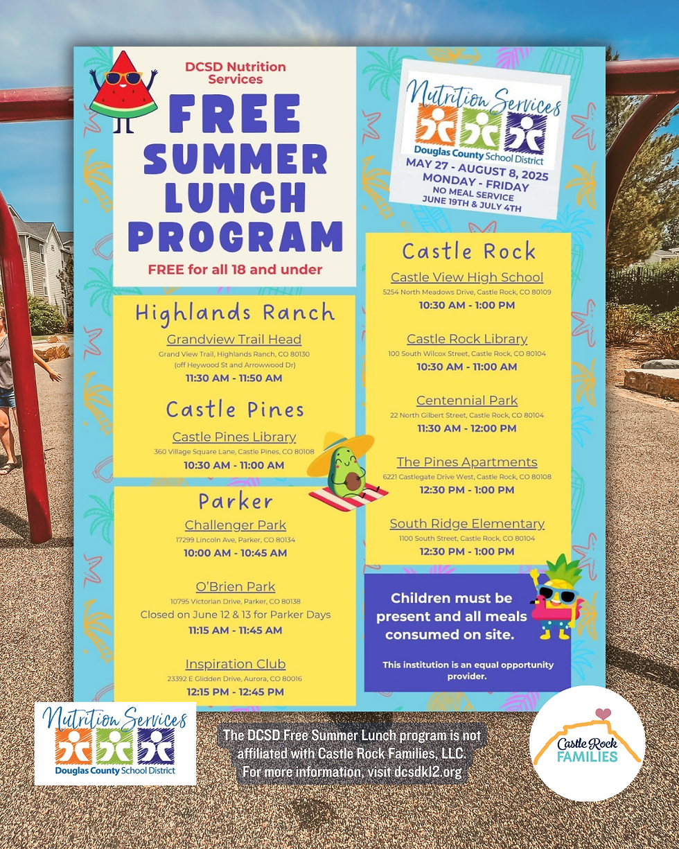 List of all the free lunch locations through Douglas County, Colorado for Summer 2025