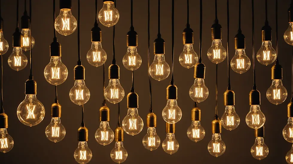 Eye-level view of various lightbulbs showcasing different bulb types and fittings