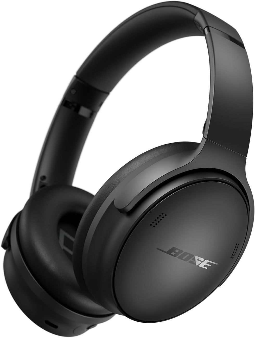 Black Bose headphones with a sleek design, shown against a white background. The "BOSE" logo is visible on the ear cup.