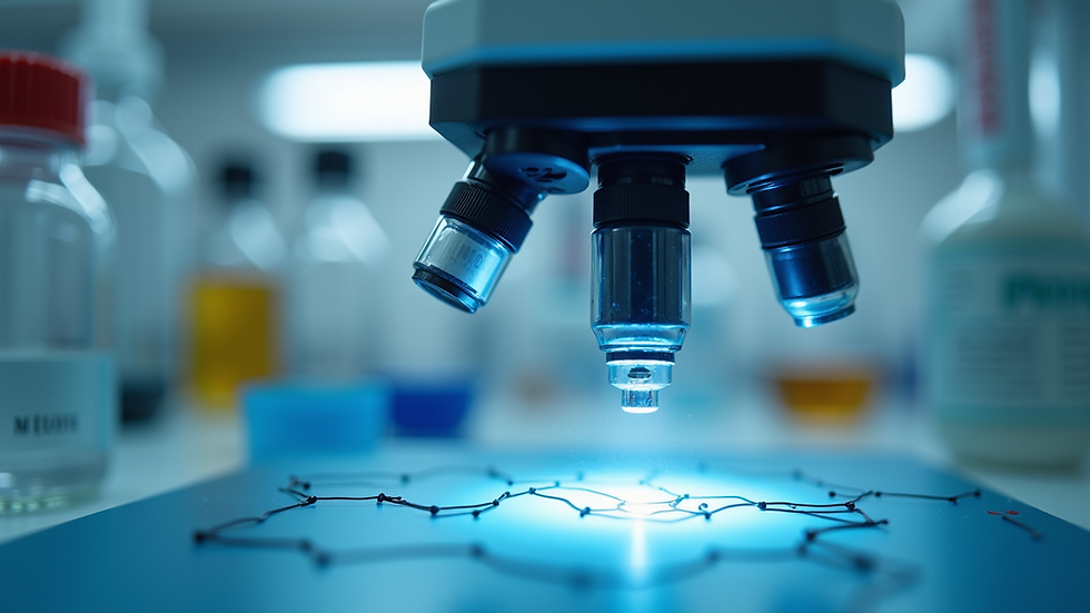 Close-up view of peptide synthesis equipment in a laboratory