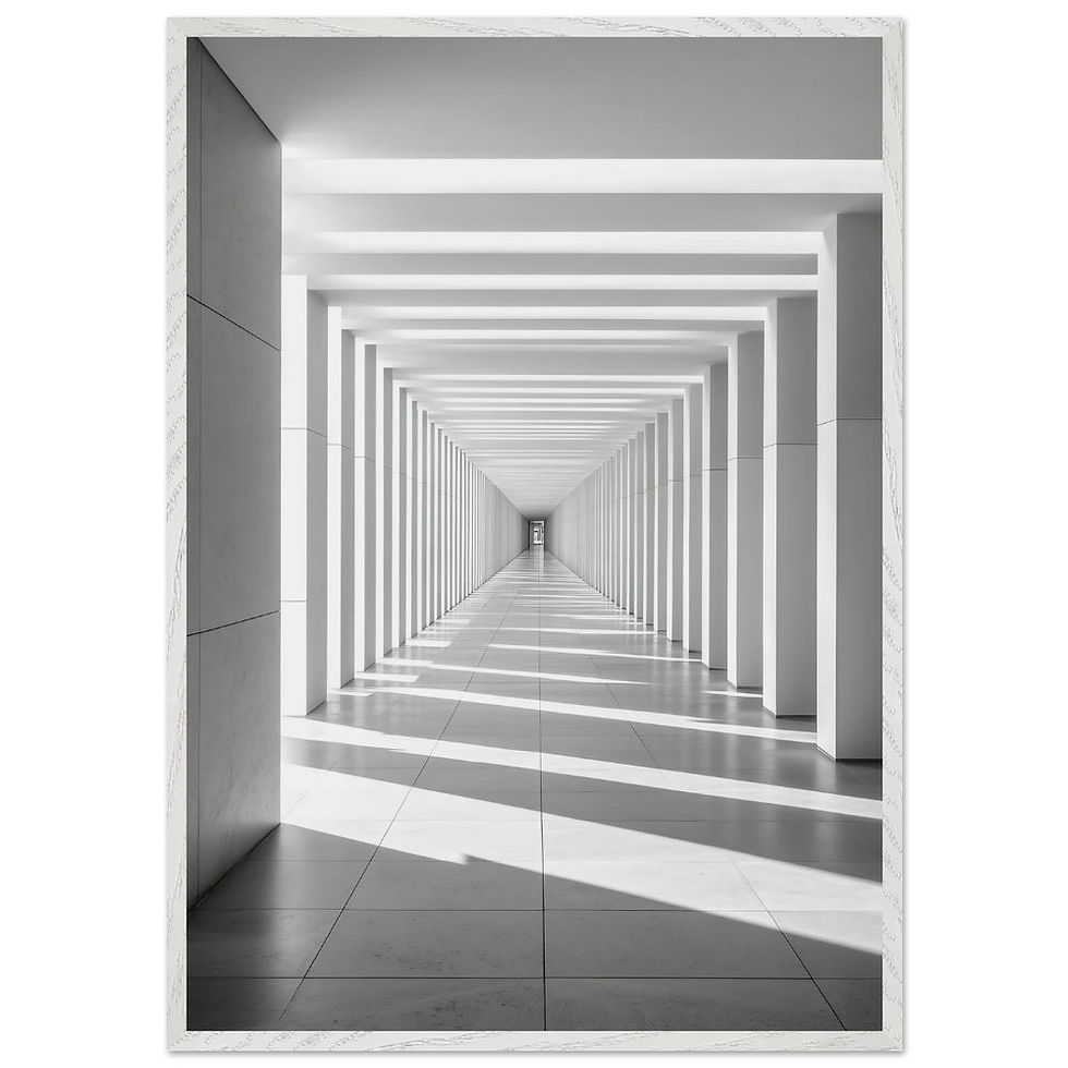 Miniaturbild: „Frequenzkorridor – Gerahmtes Wandbild Architektur Schwarz-Weiß Minimalistisch“