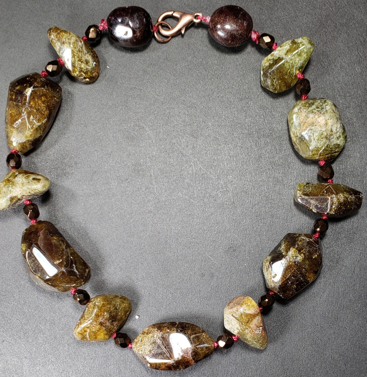 Green Garnet and Ruby Hand-Knotted Choker