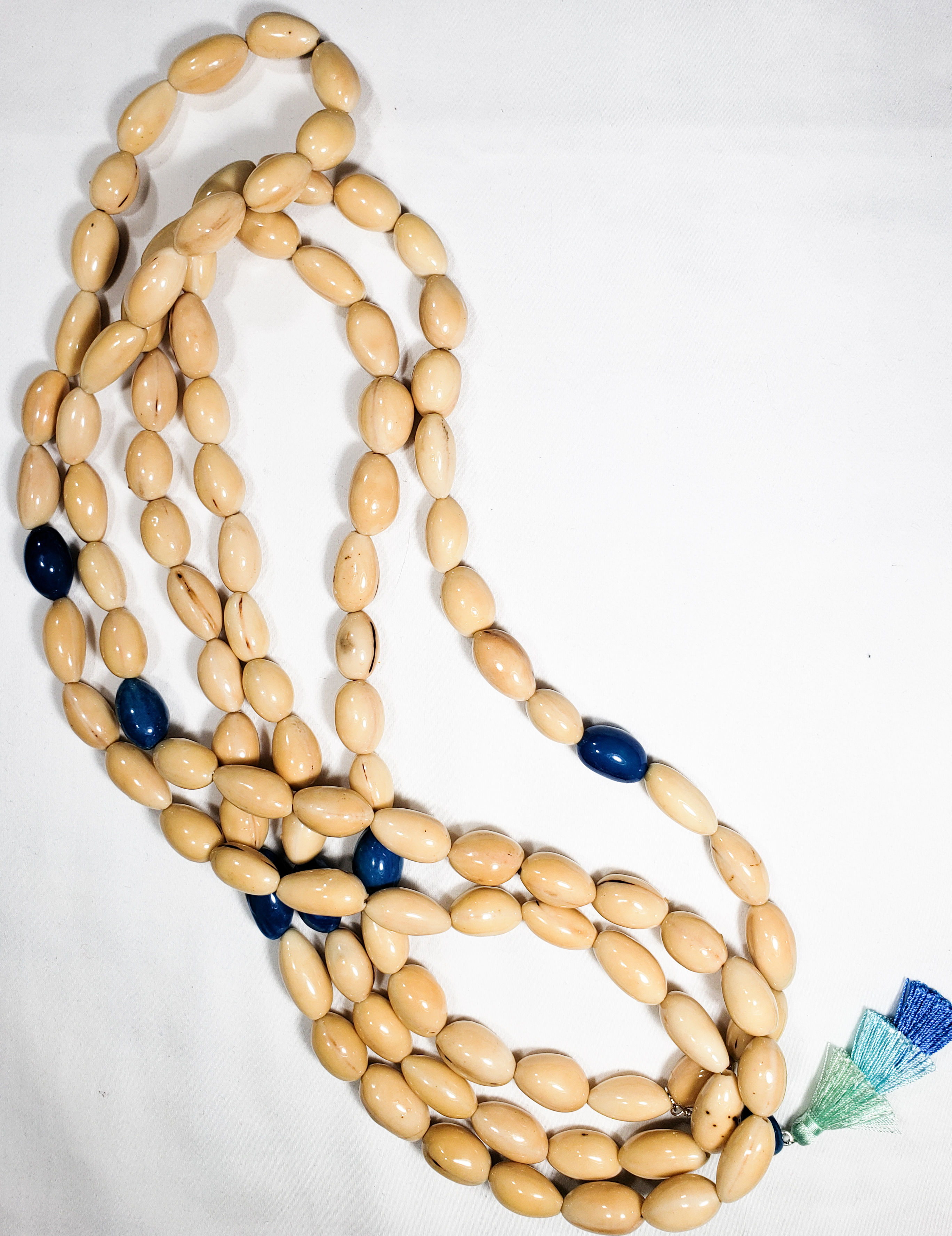 Natural and Dyed Tagua Nut Mala Necklace w/Tassel