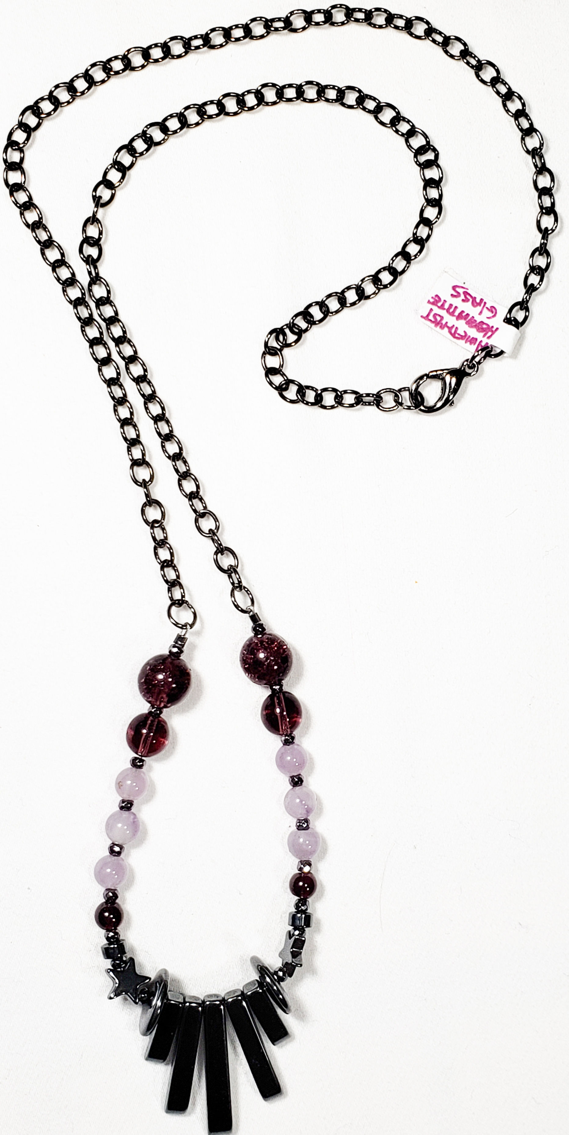 Amethyst,Glass, and Hematite chain Necklace