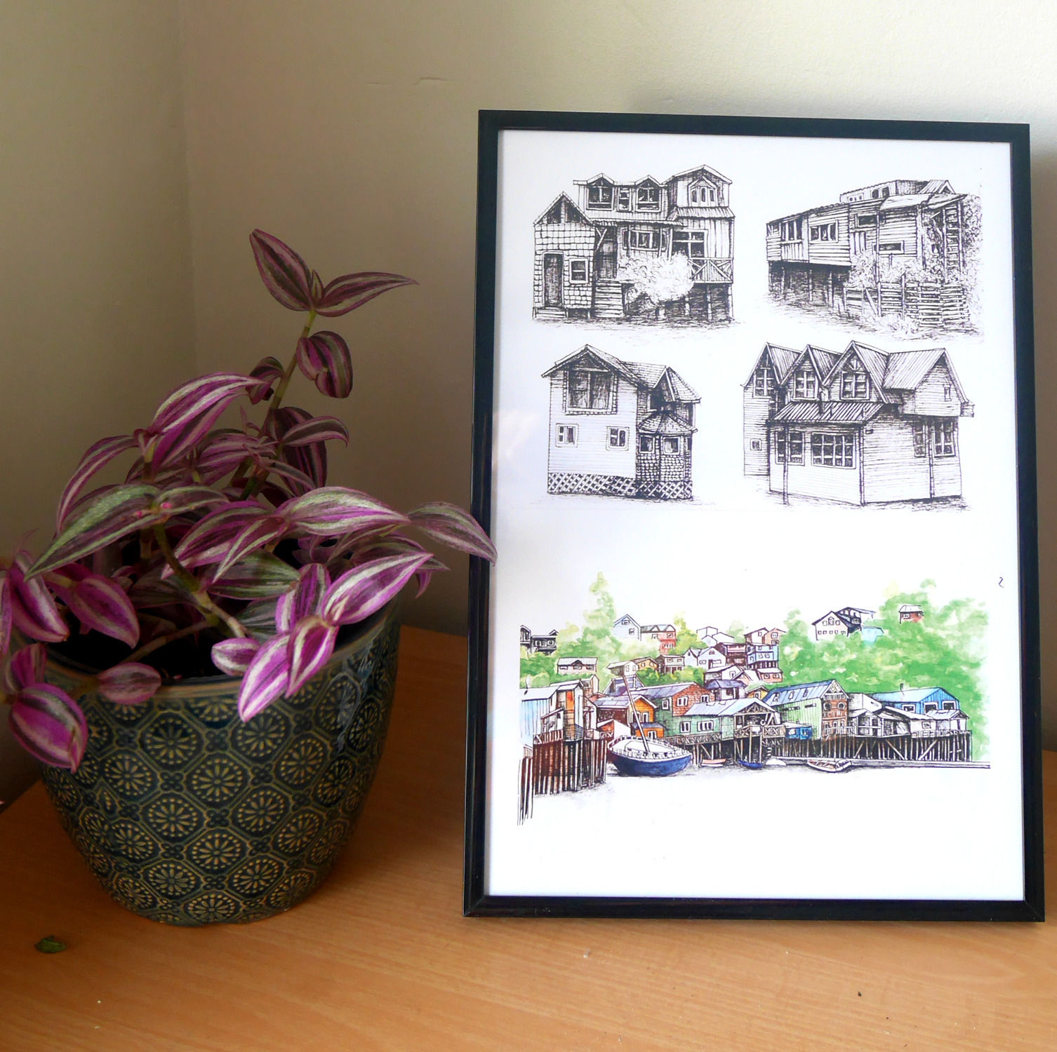 Aquarelle sous cadre verre