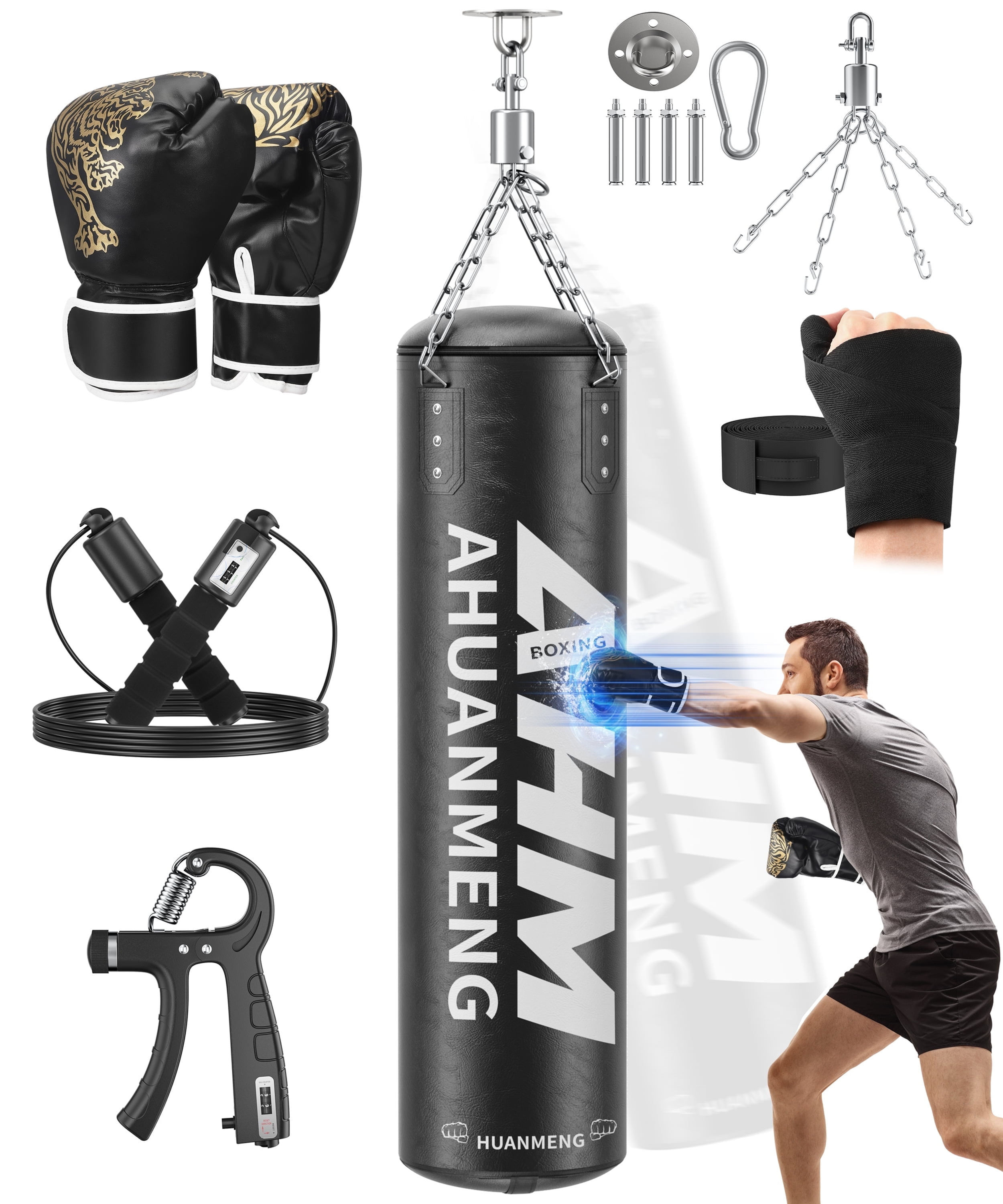 Punching Bag for Adults 4FT PU Heavy Boxing Bag Set Hanging Boxing Bag Kit W/ 12