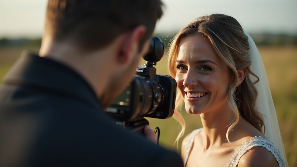 Close-up view of a wedding videographer capturing emotional moments