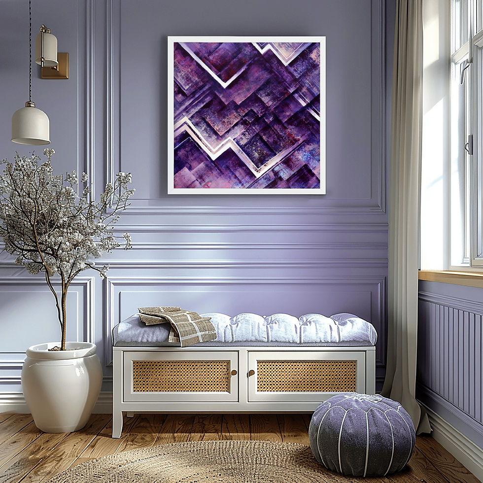 Purple chevron patterned painting in a room setting