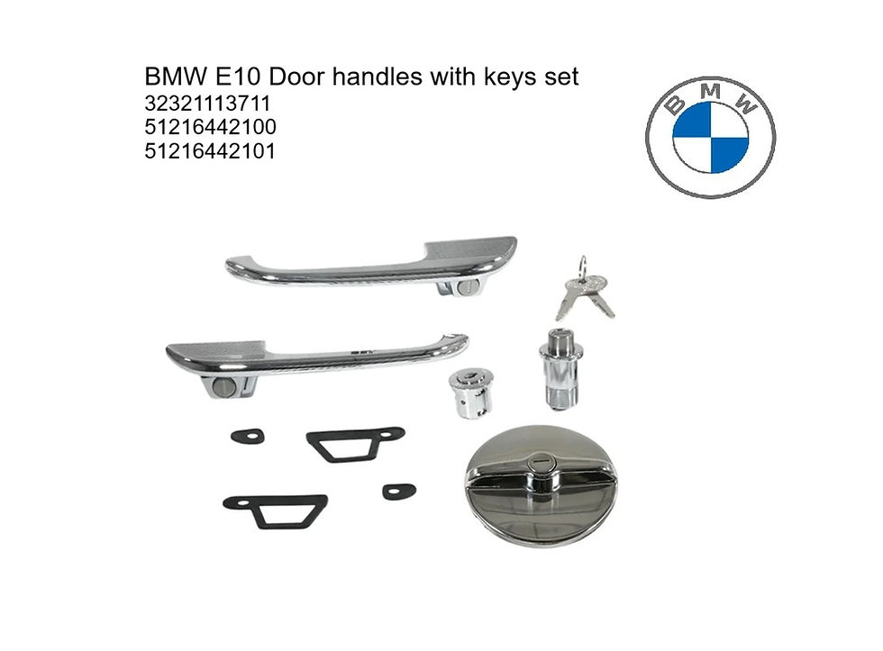 Miniature : BMW 2002 E10 chrome door handles set with keys 51216442100-SET — Retro Classic Spares