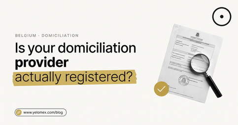 Is your domiciliation provider actually registered? An official Belgian registration document under a magnifying glass.
