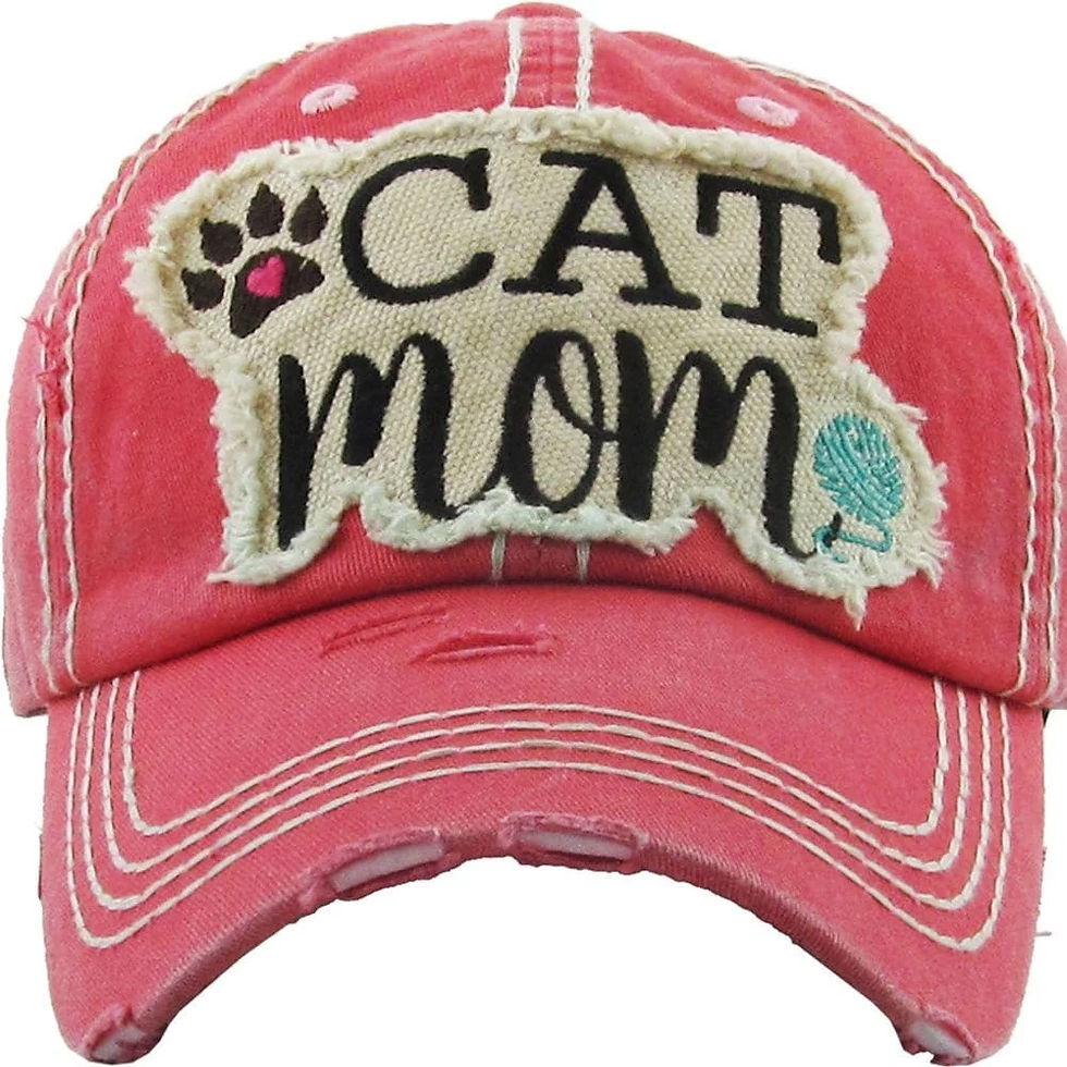 "Cat Mom" Washed Vintage Ballcap