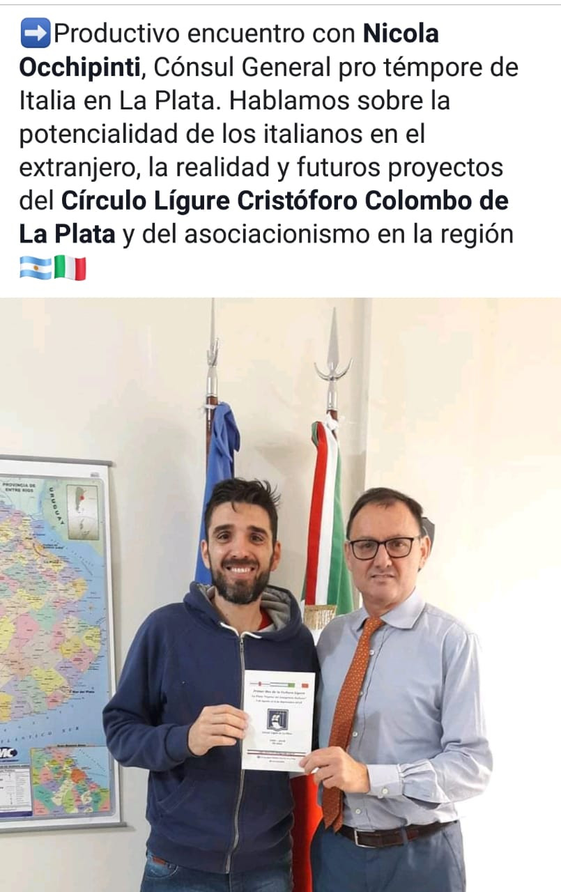 Mauricio Tarsitano junto al Cónsul General por témpore de Italia en La Plata, Nicola Occhipinti.