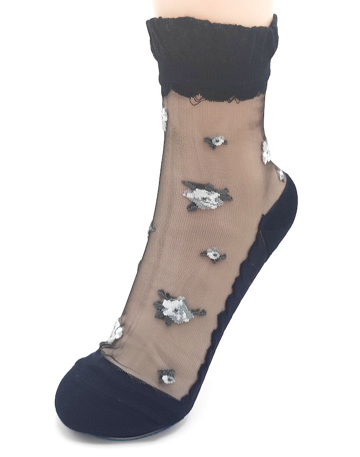 サムネイル： ワントーン花柄シースルーソックス