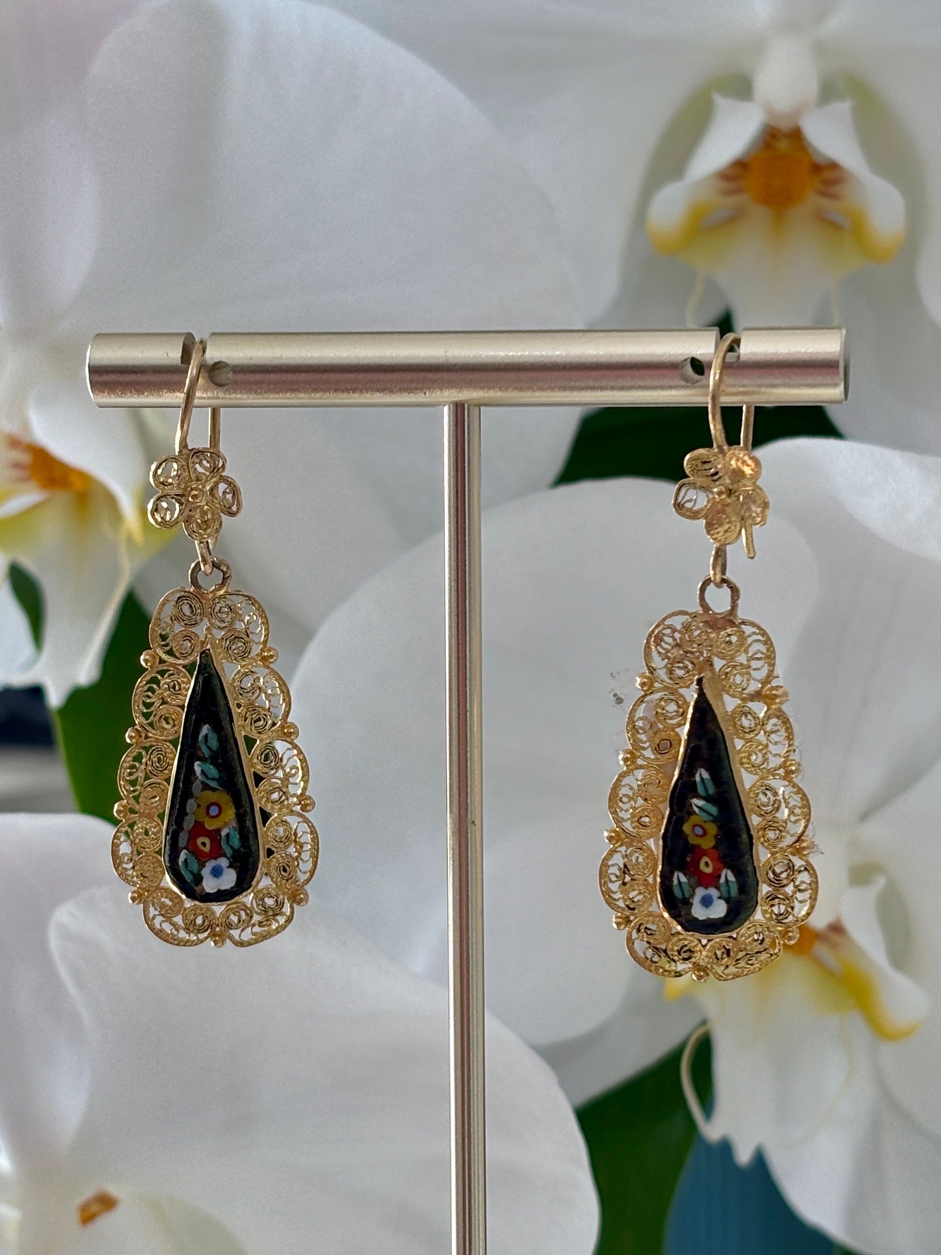 Vintage Micro-Mosaic Drop Earrings