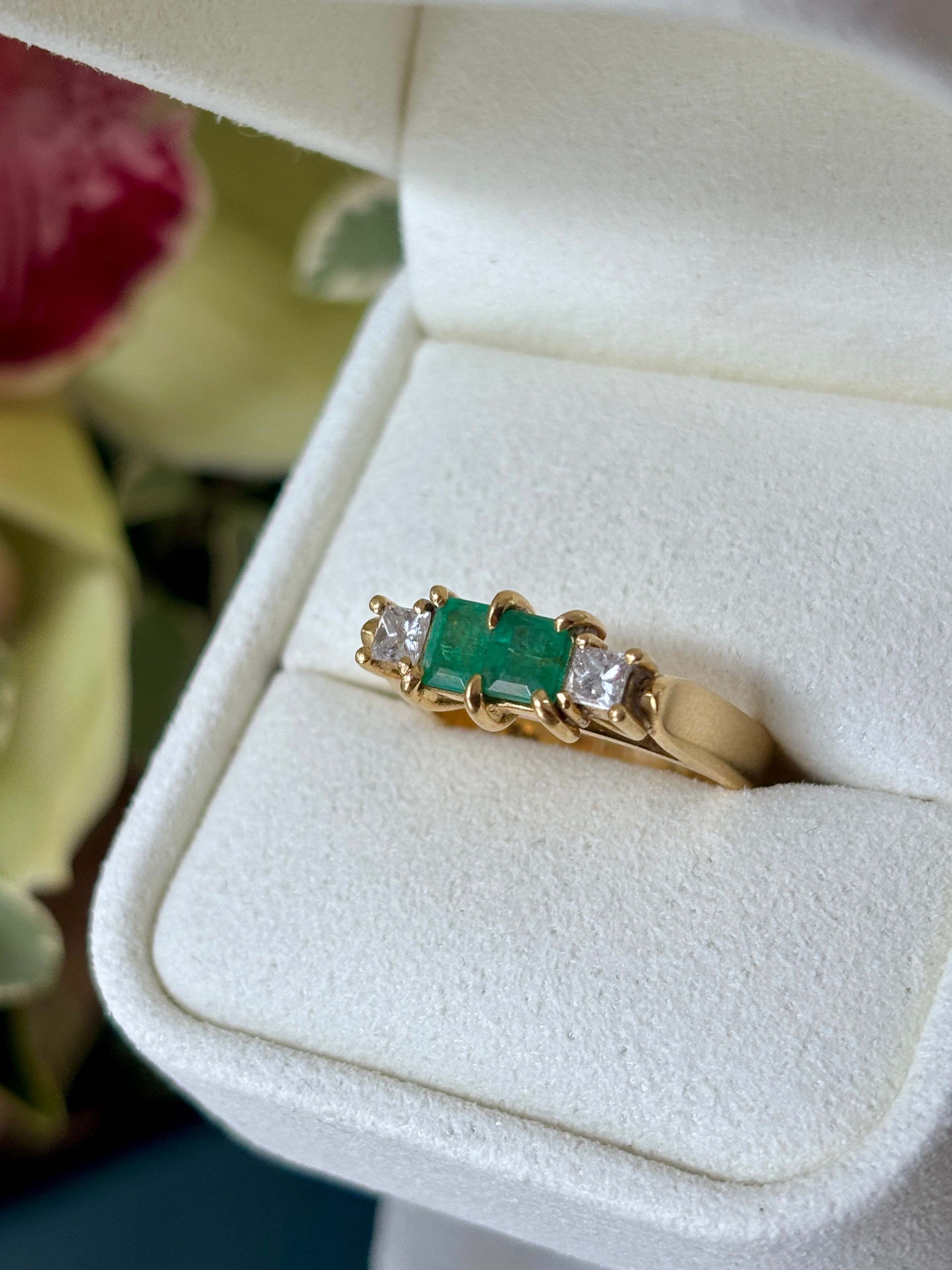 Yellow Gold Emerald & Diamond Balance Ring