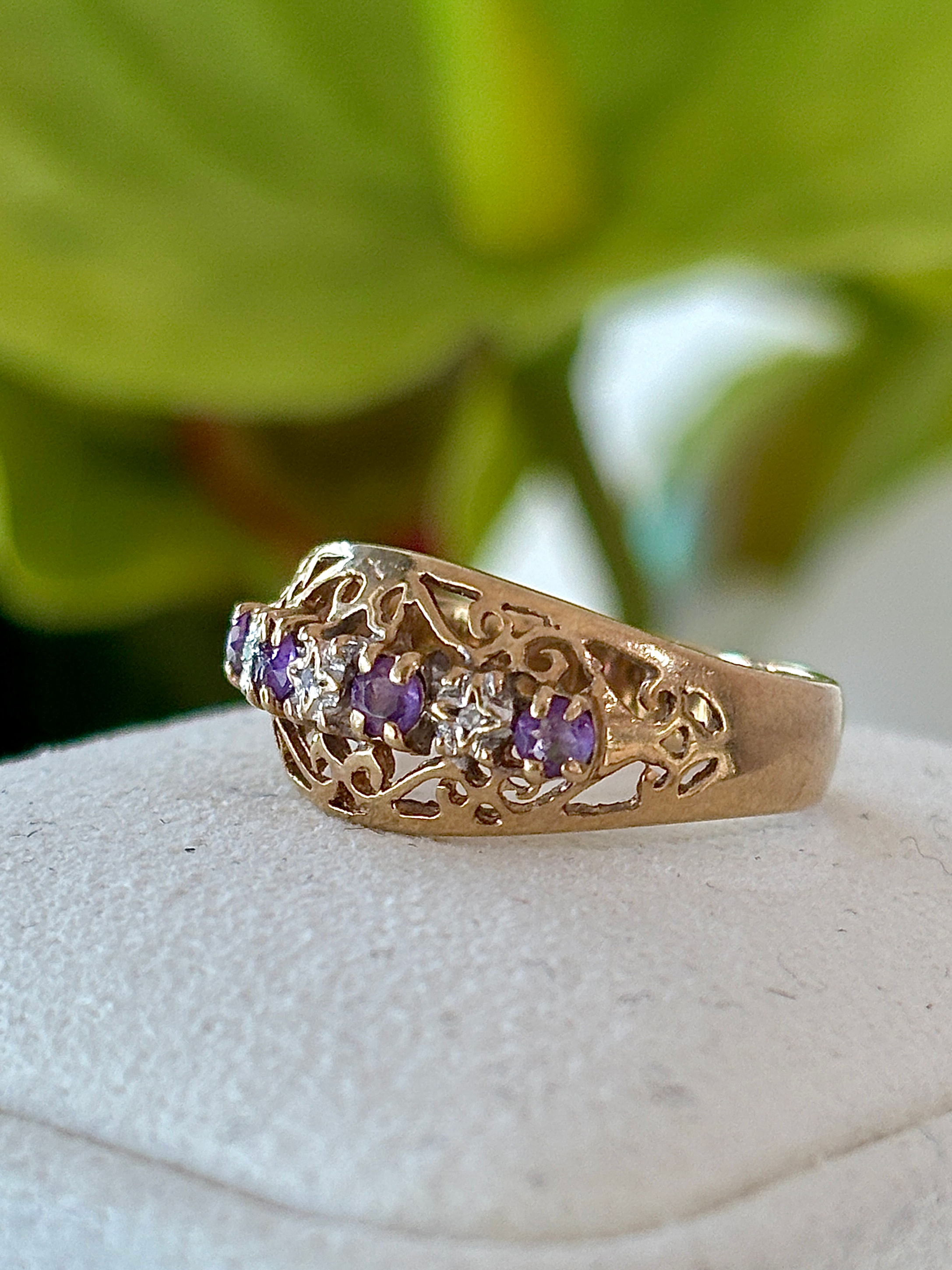 Amethyst & Diamond Filigree Ring