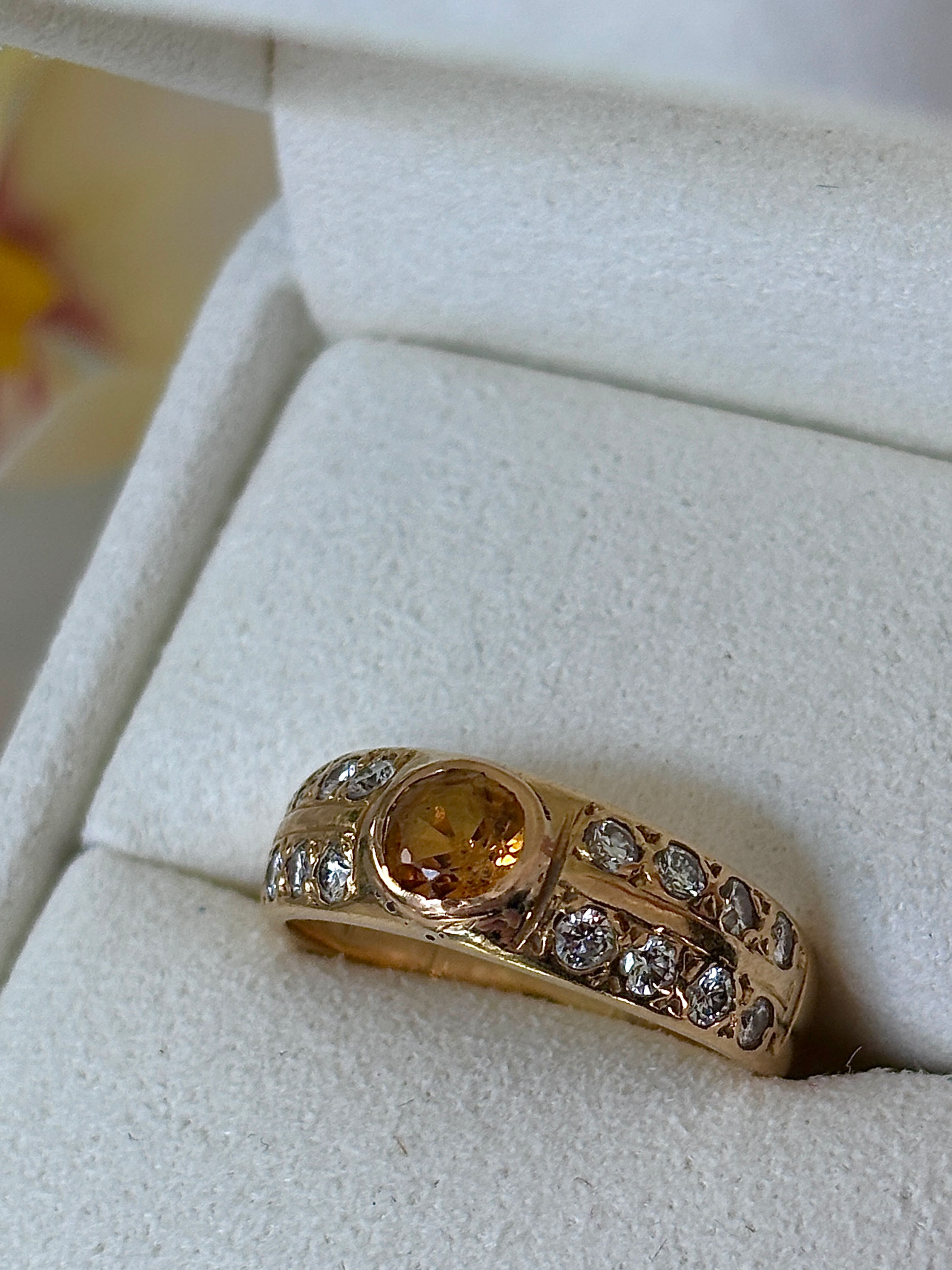 Golden Topaz & Diamond Ring 