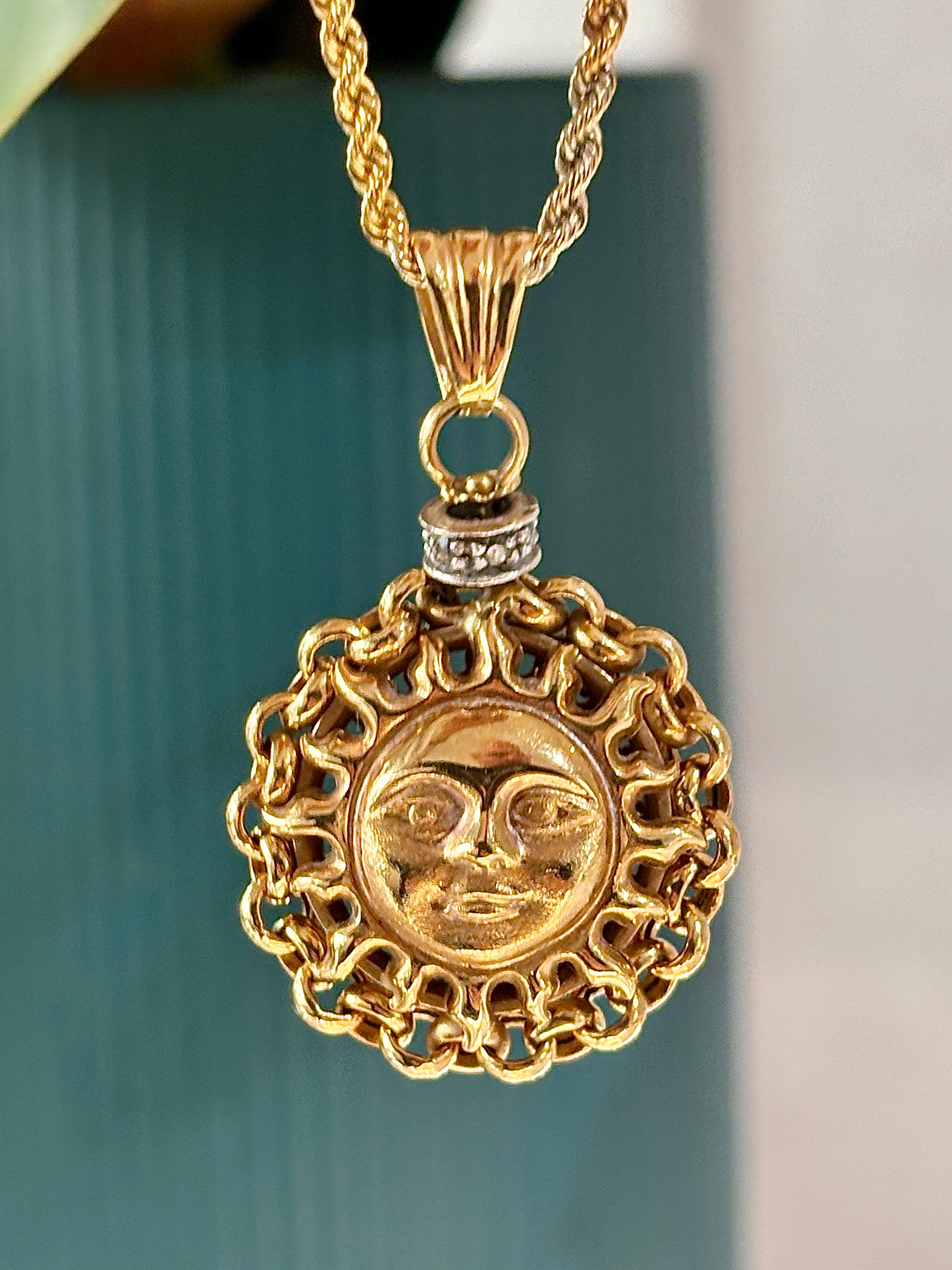 Vintage Open Sun Face Pendant 