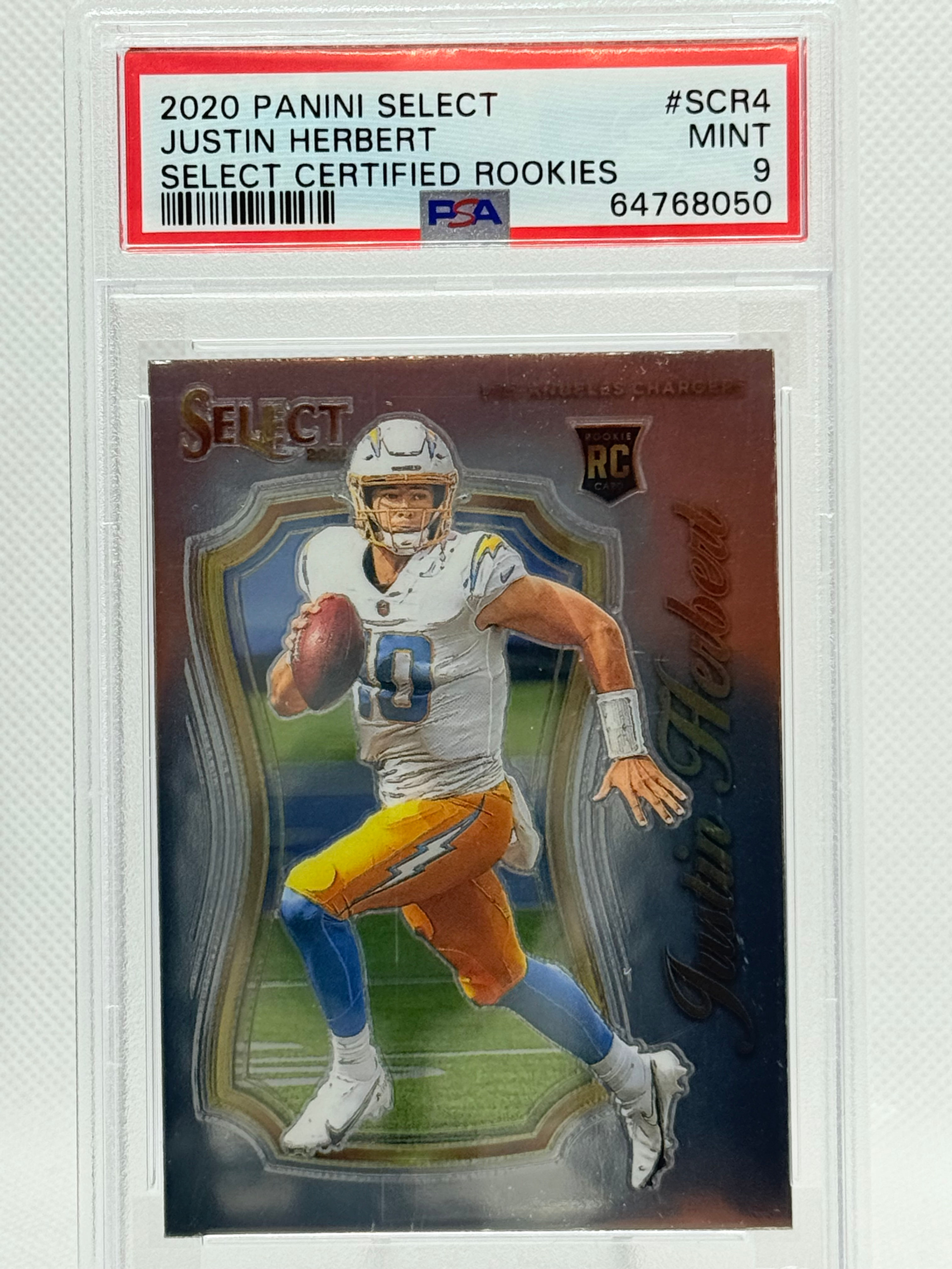 2020 Panini Select Certified Rookies Justin Herbert. PSA 9 Mint!! LA Chargers