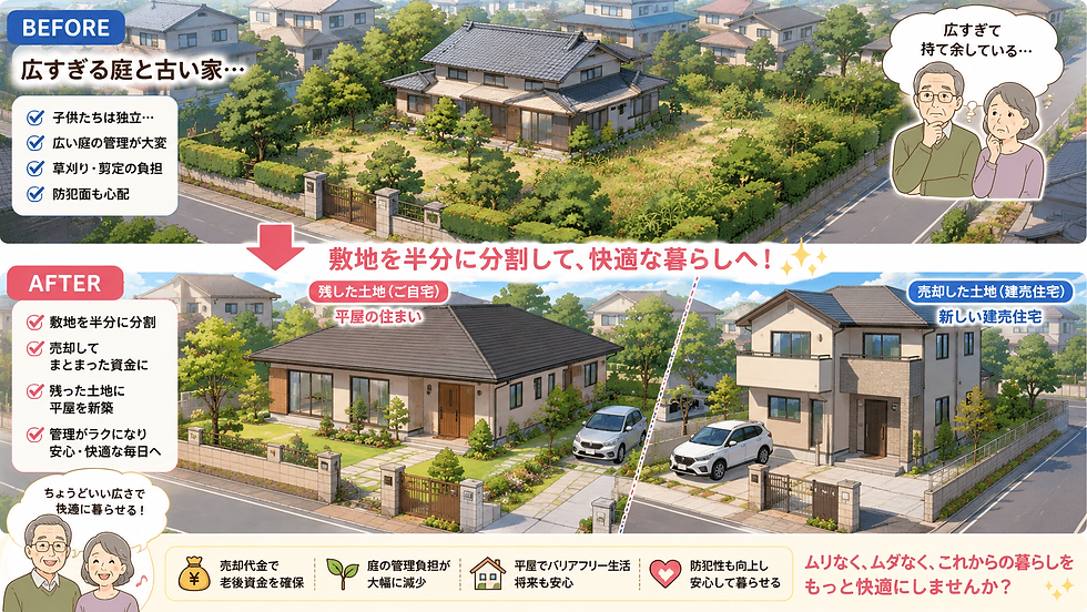 60坪の土地は広すぎる?半分売って平屋で暮らす方法