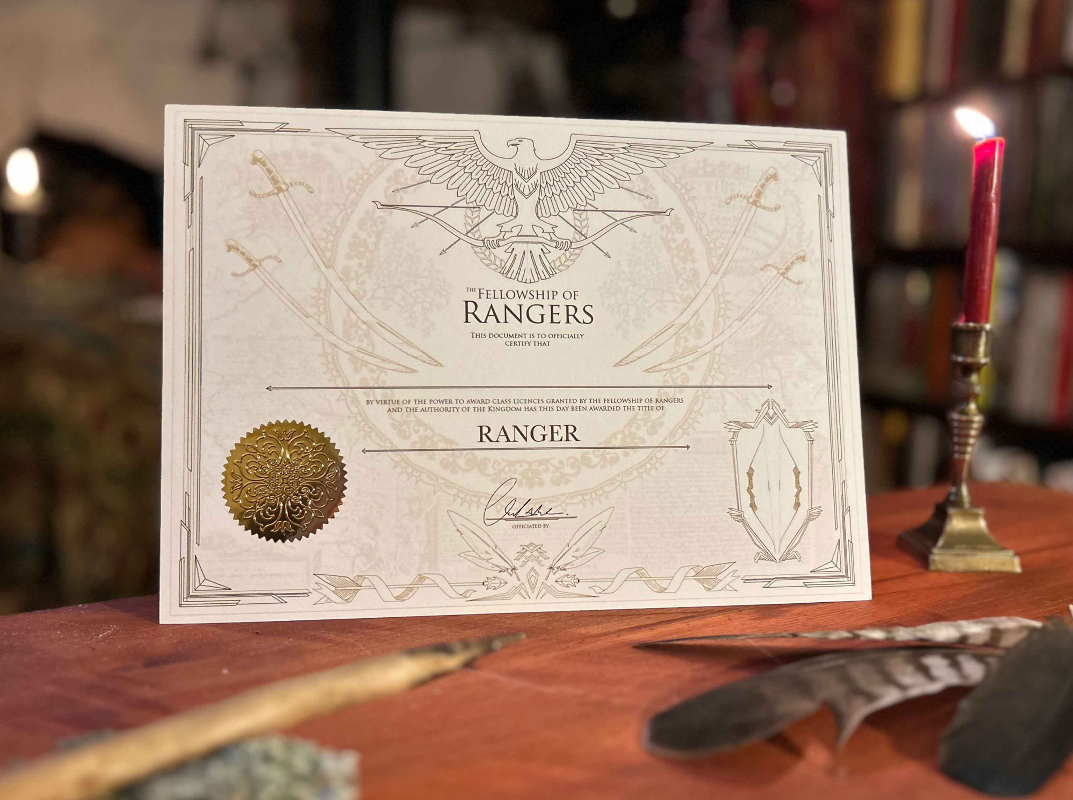 D&D Dungeons and Dragons Class Certificate Old World Magic Gold Foil Sticker NoAI Hand Drawn Ranger